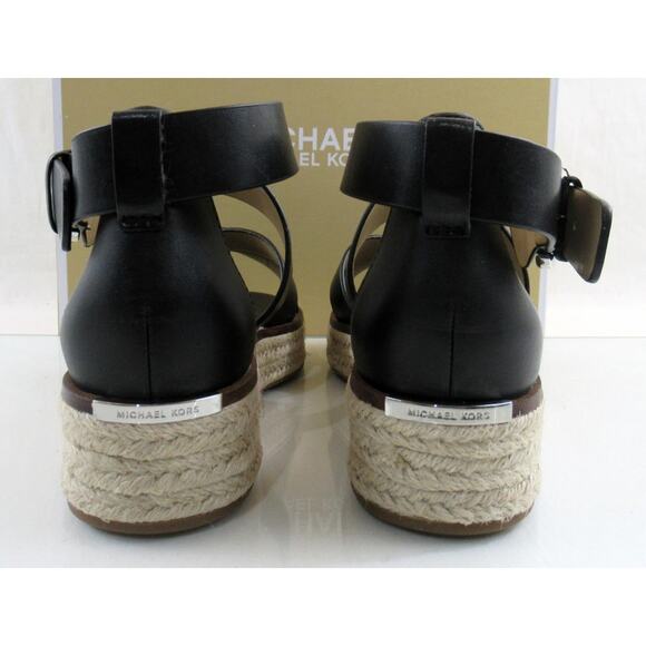Michael Kors Darby Crisscross Platform Espadrille Sandals Black Leather Size 7 - Picture 7 of 8